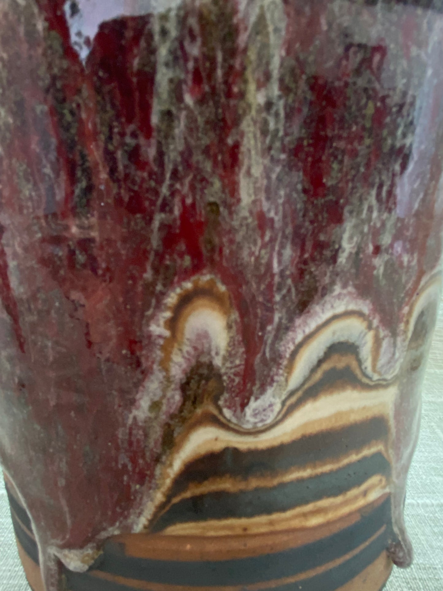 Striped vase w/ red drips