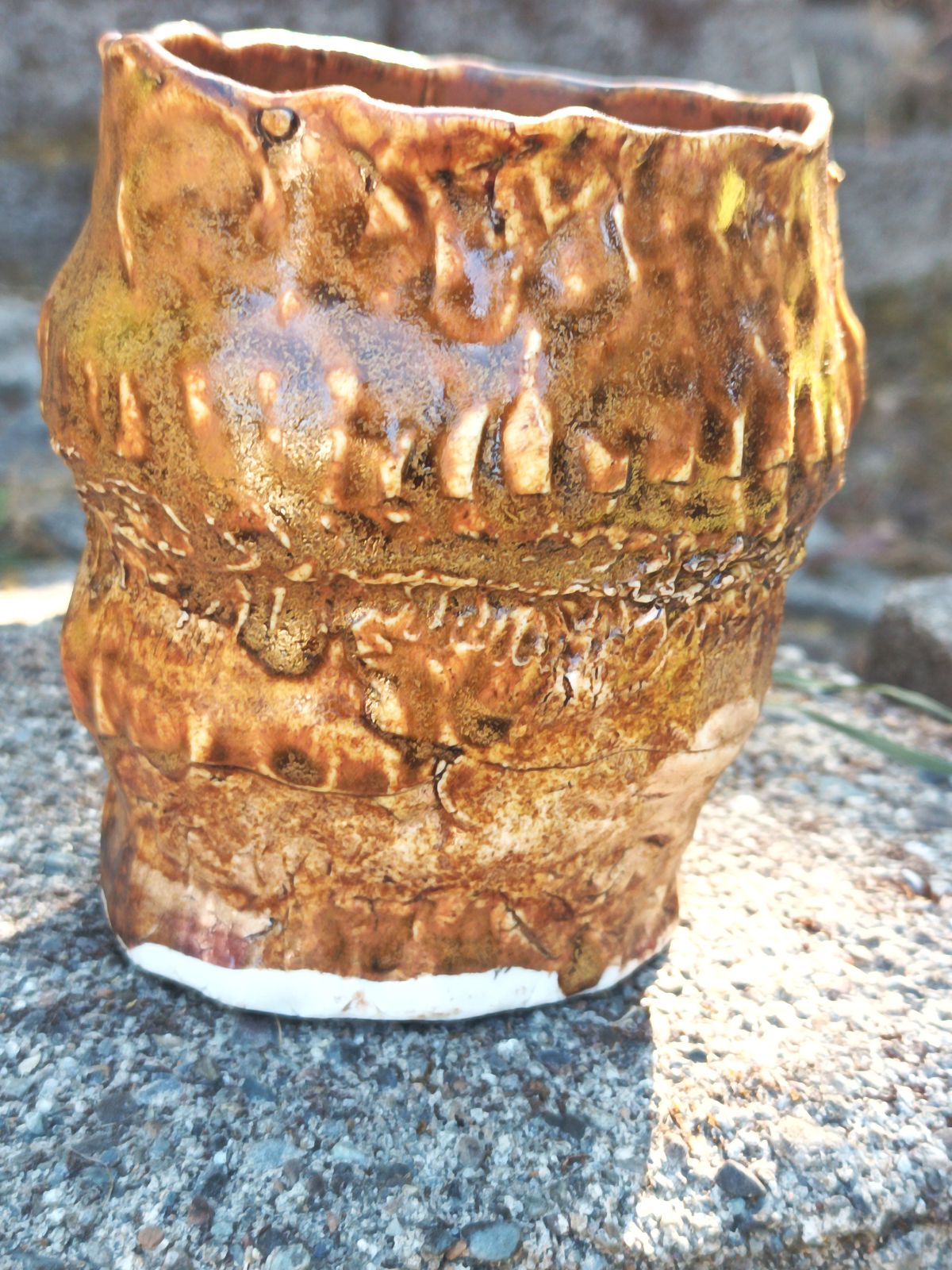 Handbuilt amber porcelain tumbler