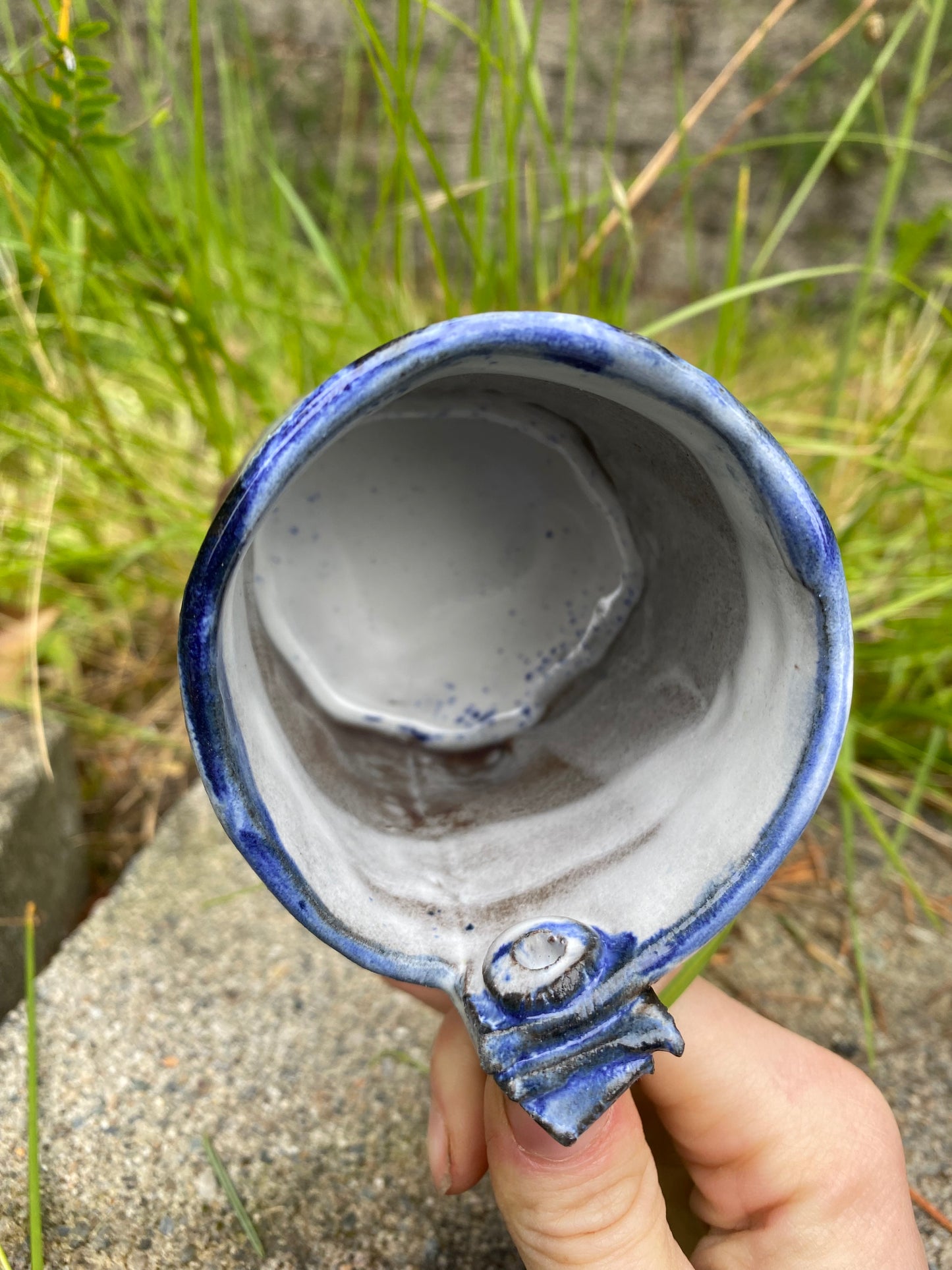 Hand built cup with ladder and moon