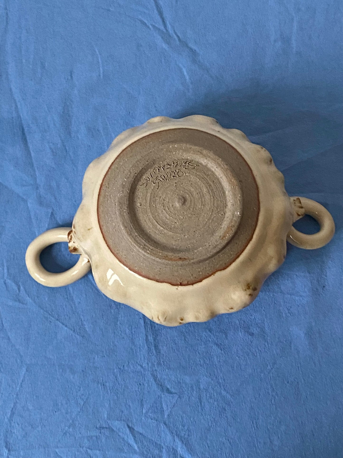 Cream personal soup with ruffles