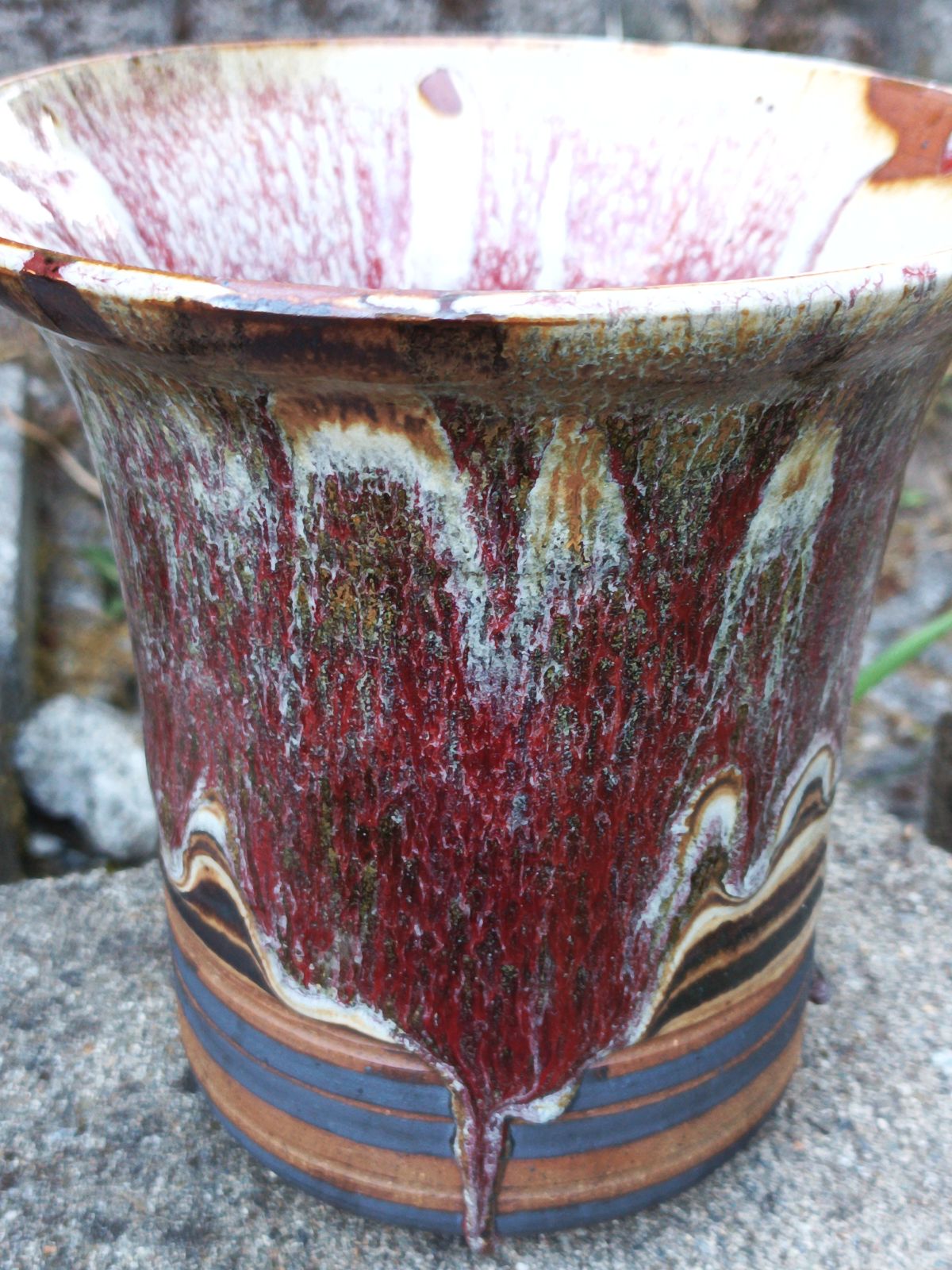 Striped vase w/ red drips