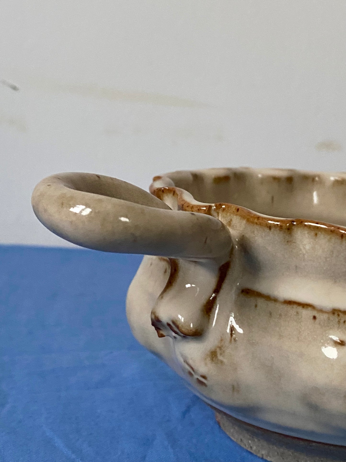 Cream personal soup with ruffles