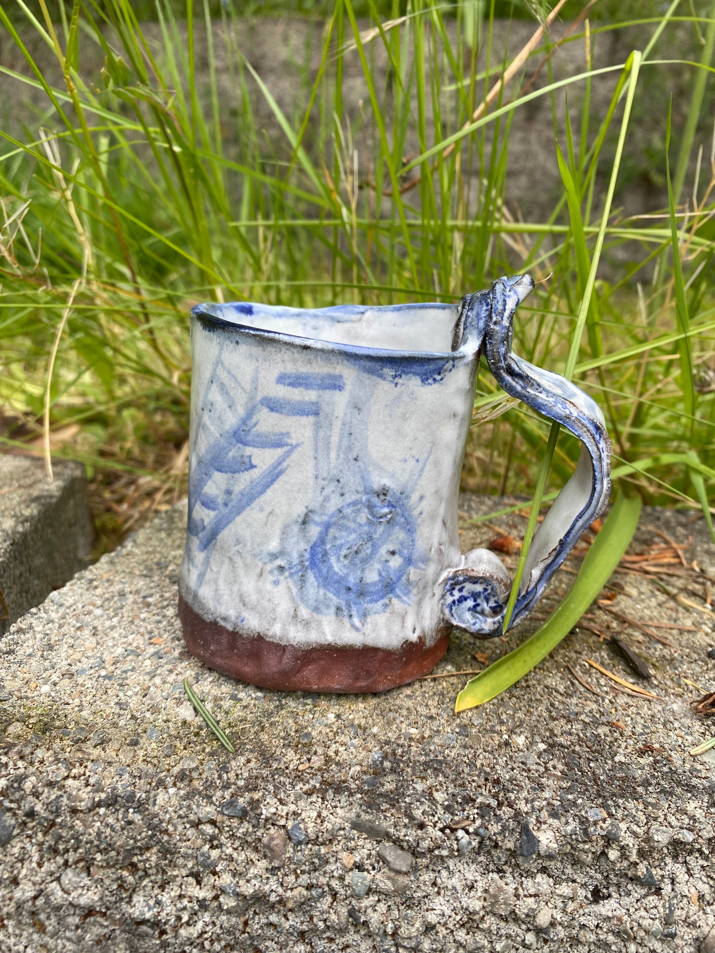 Hand built cup with ladder and moon