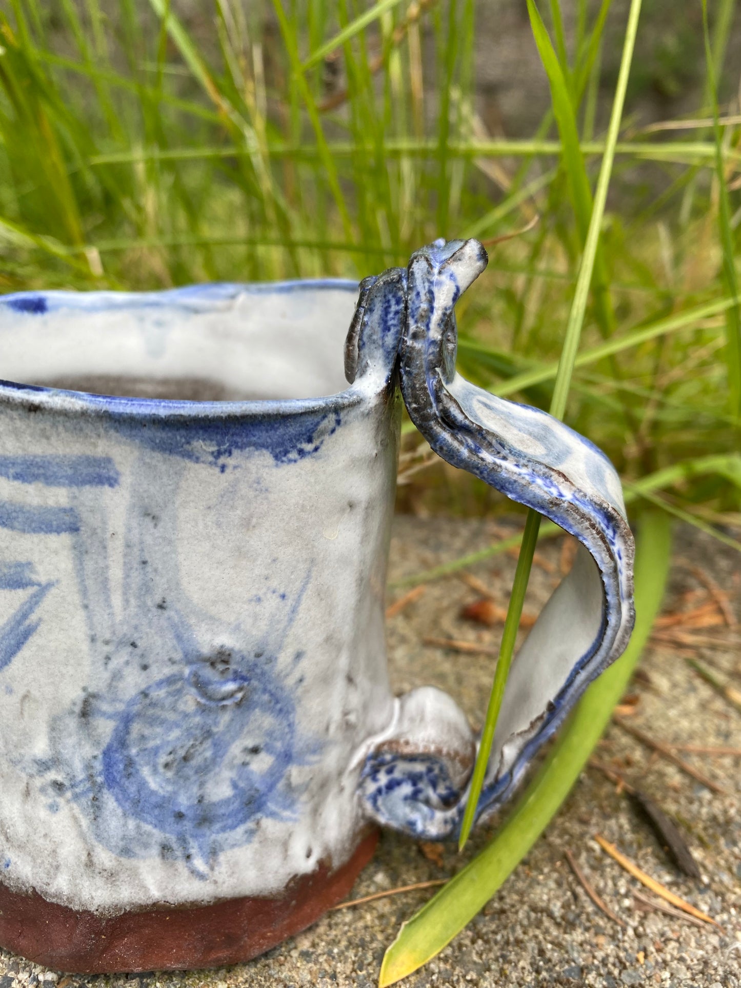 Hand built cup with ladder and moon