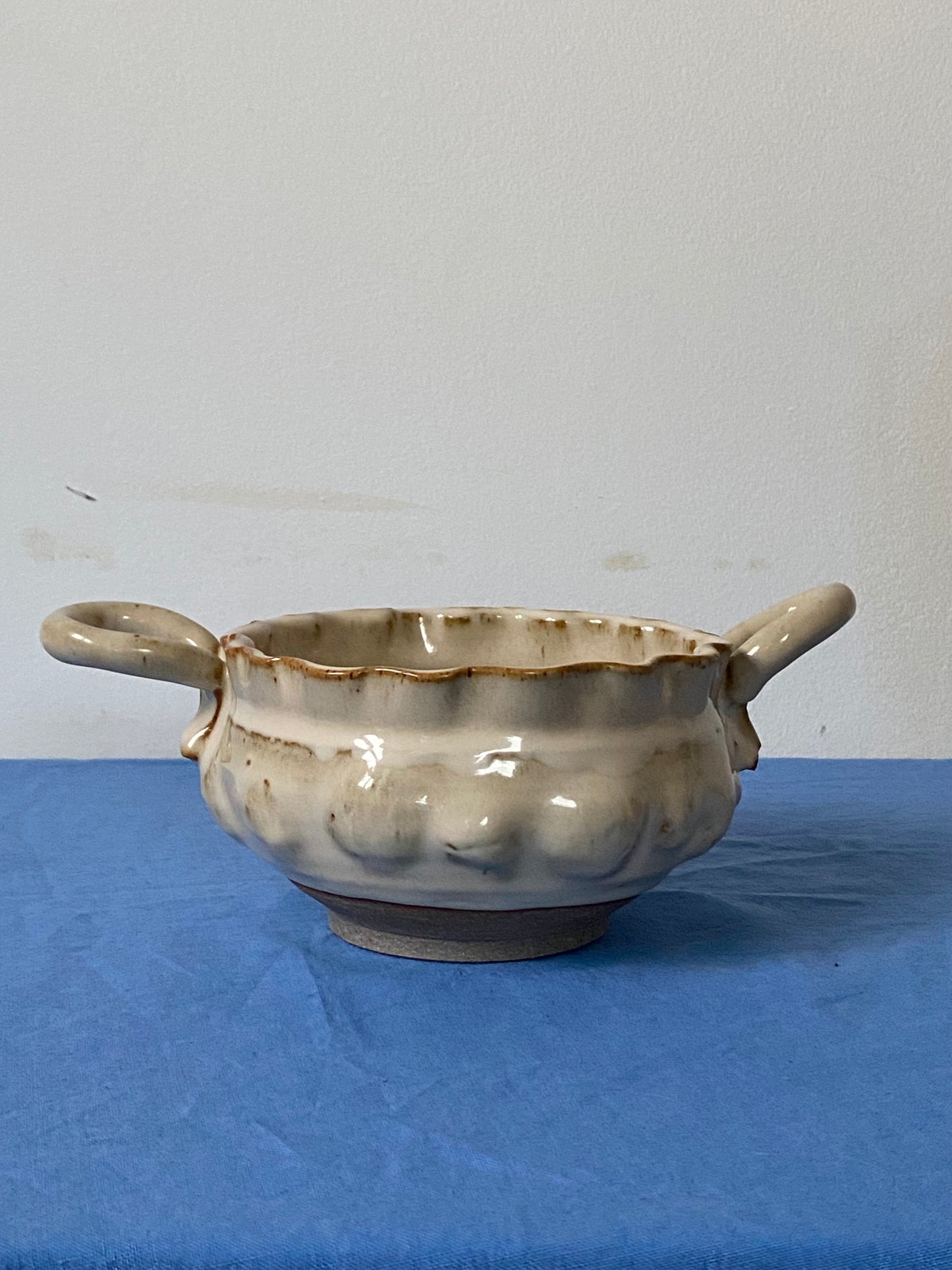 Cream personal soup with ruffles