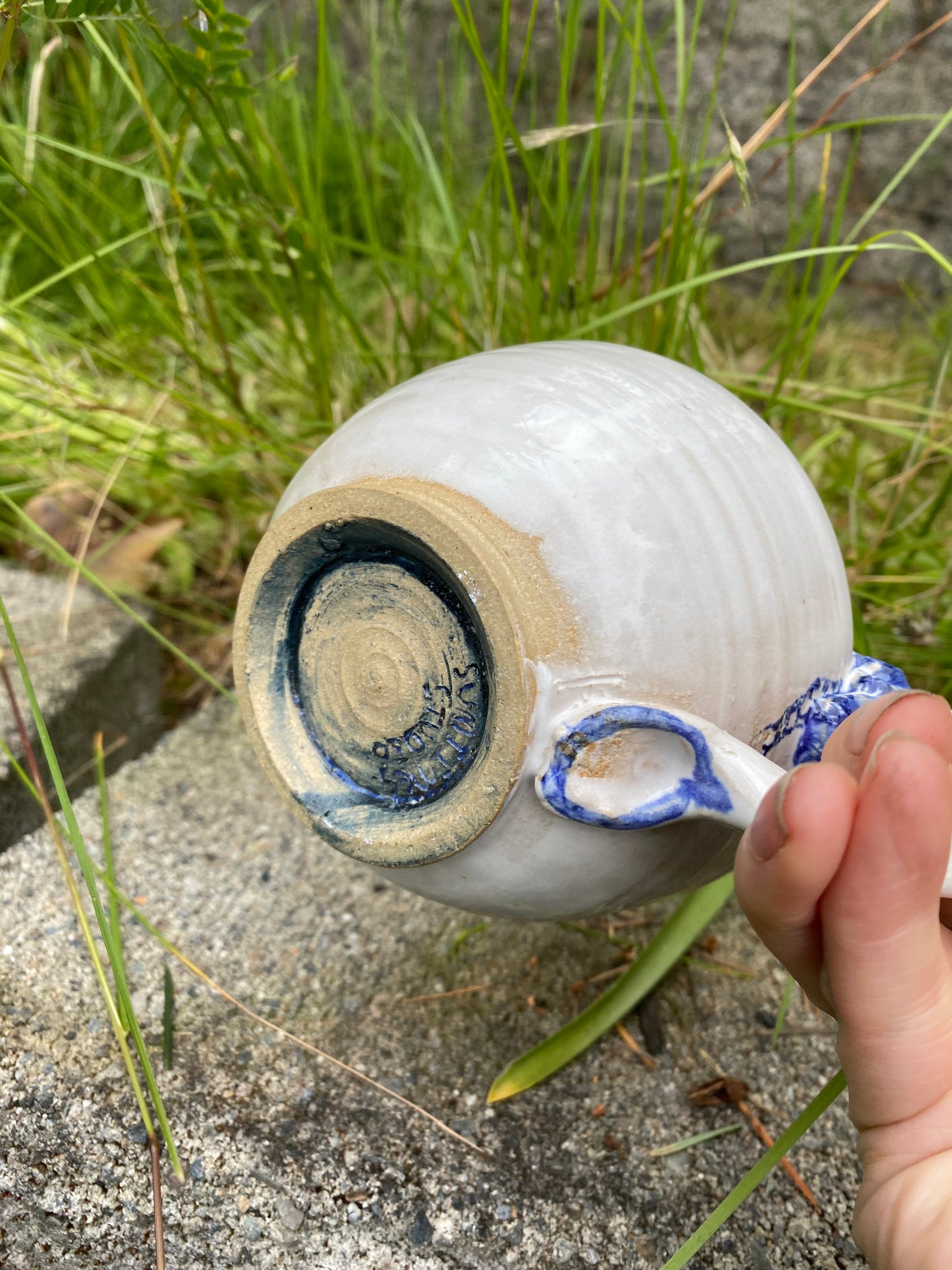 Cappuccino cup with blue swirl