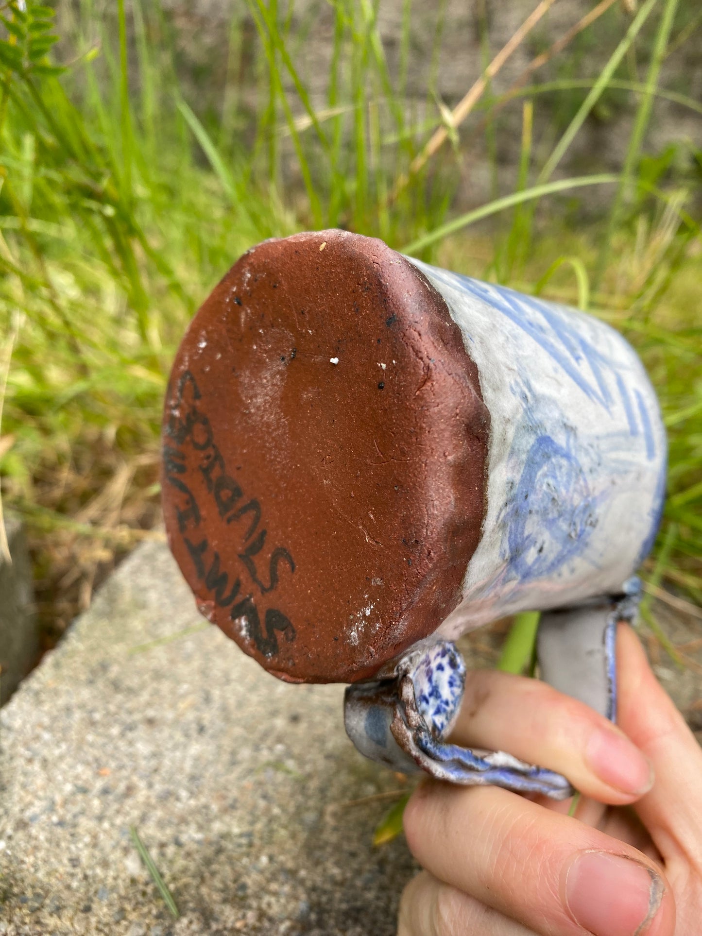 Hand built cup with ladder and moon