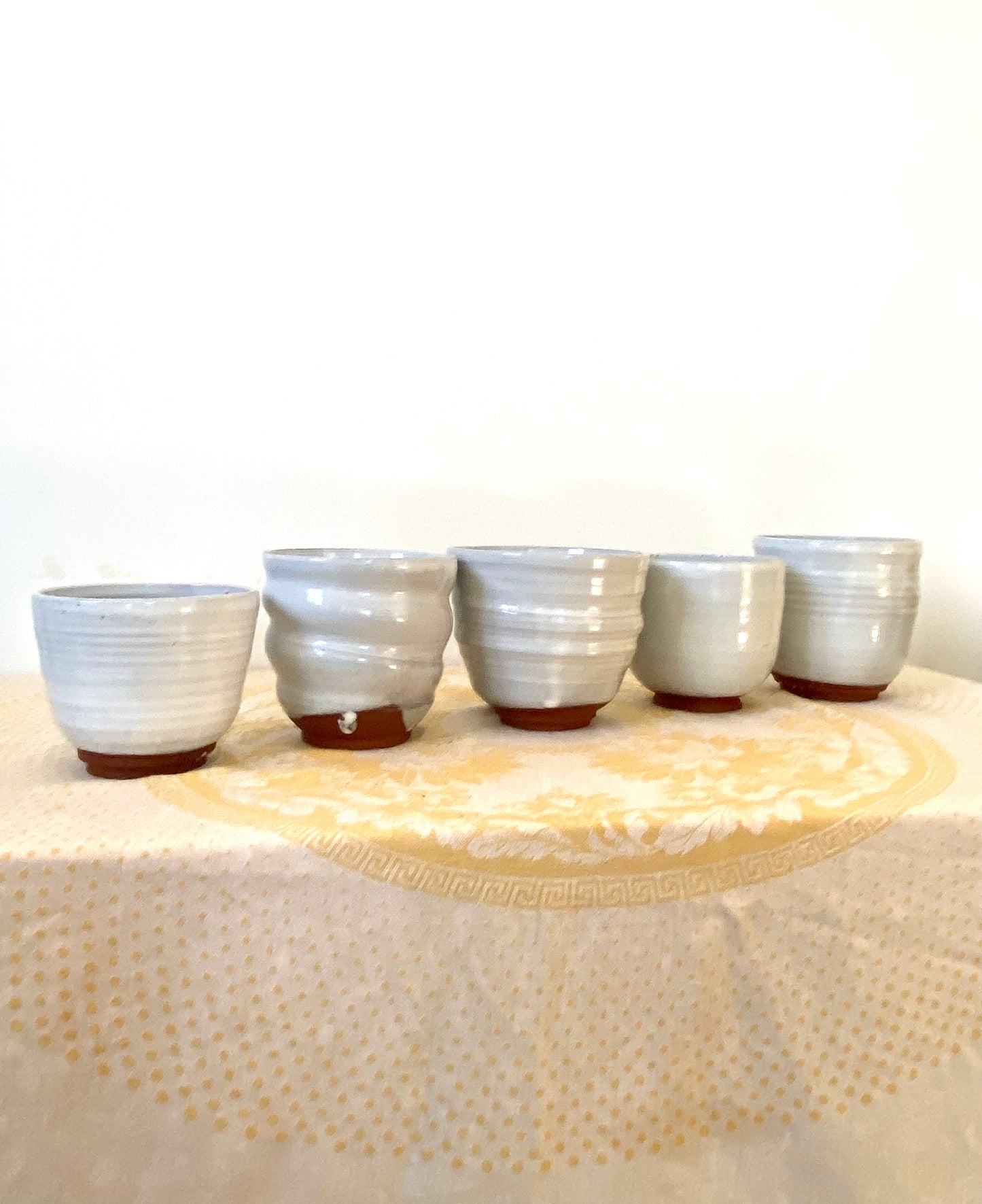Set of terracotta and white vessels