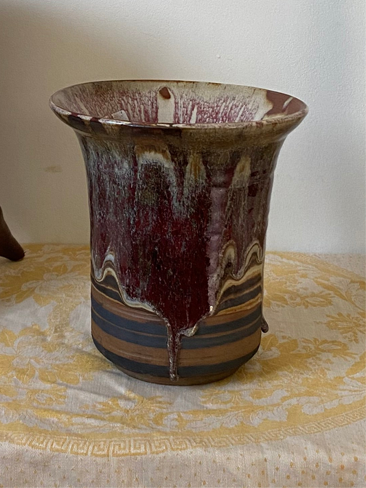 Striped vase w/ red drips