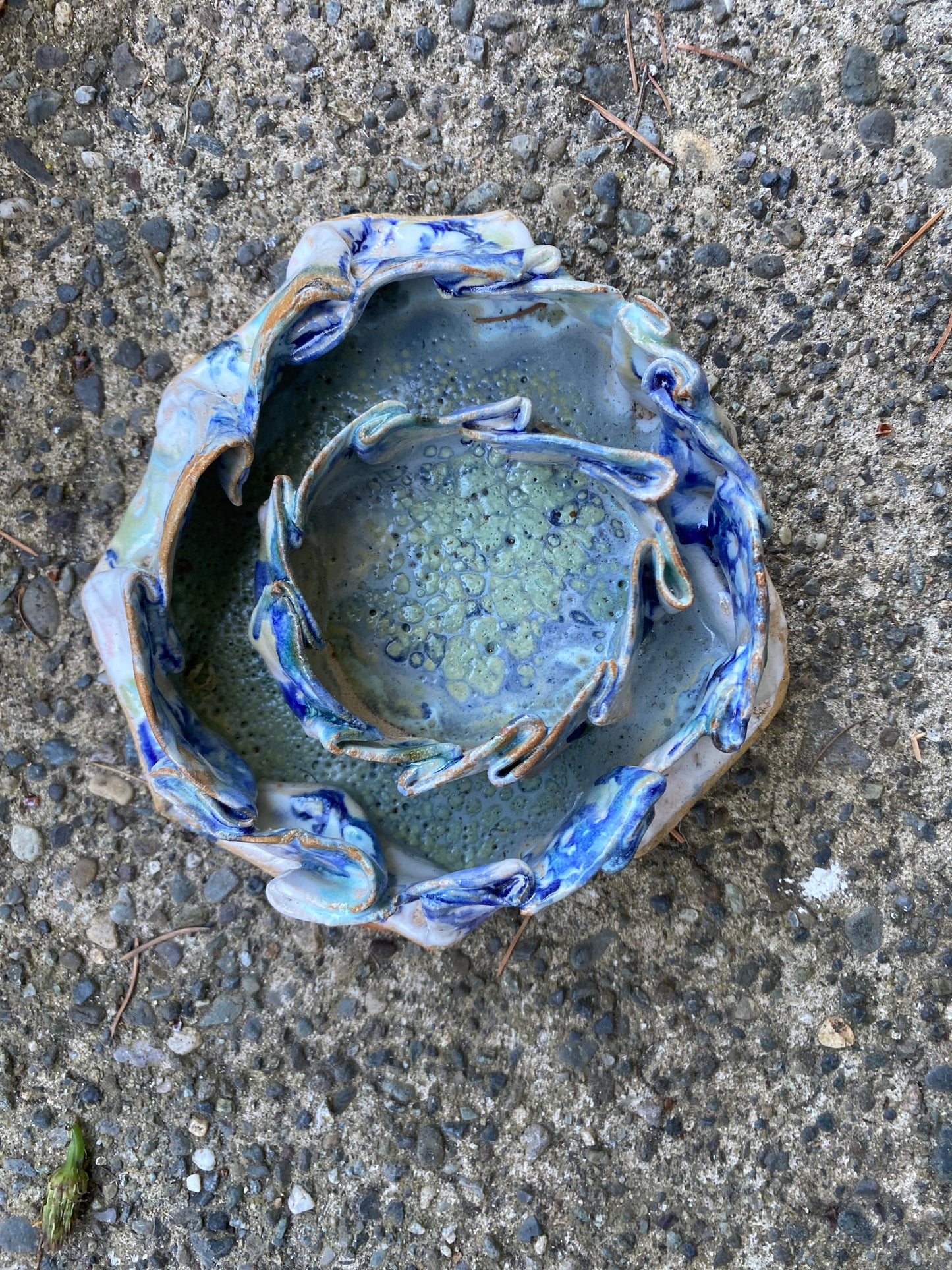 Glazey nested blue and white dishes