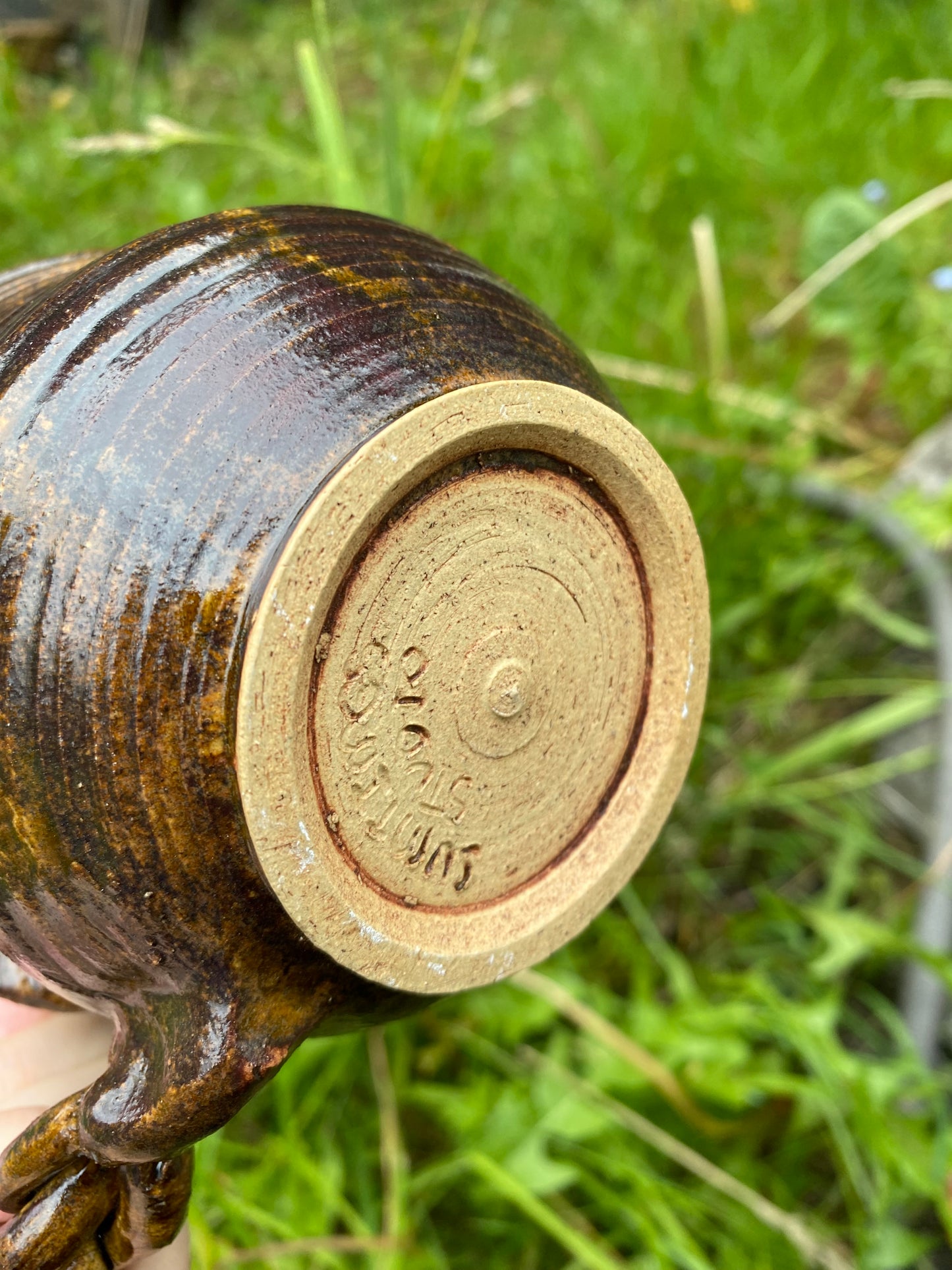 Terracotta espresso cup with swirly handle