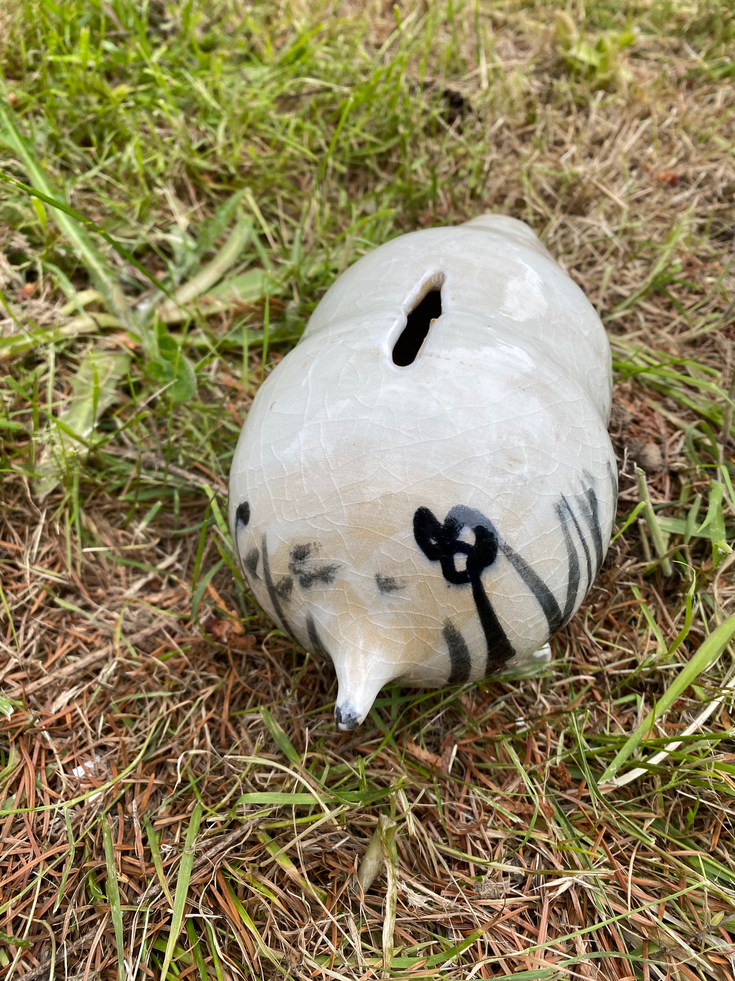 Beast piggy bank with grass