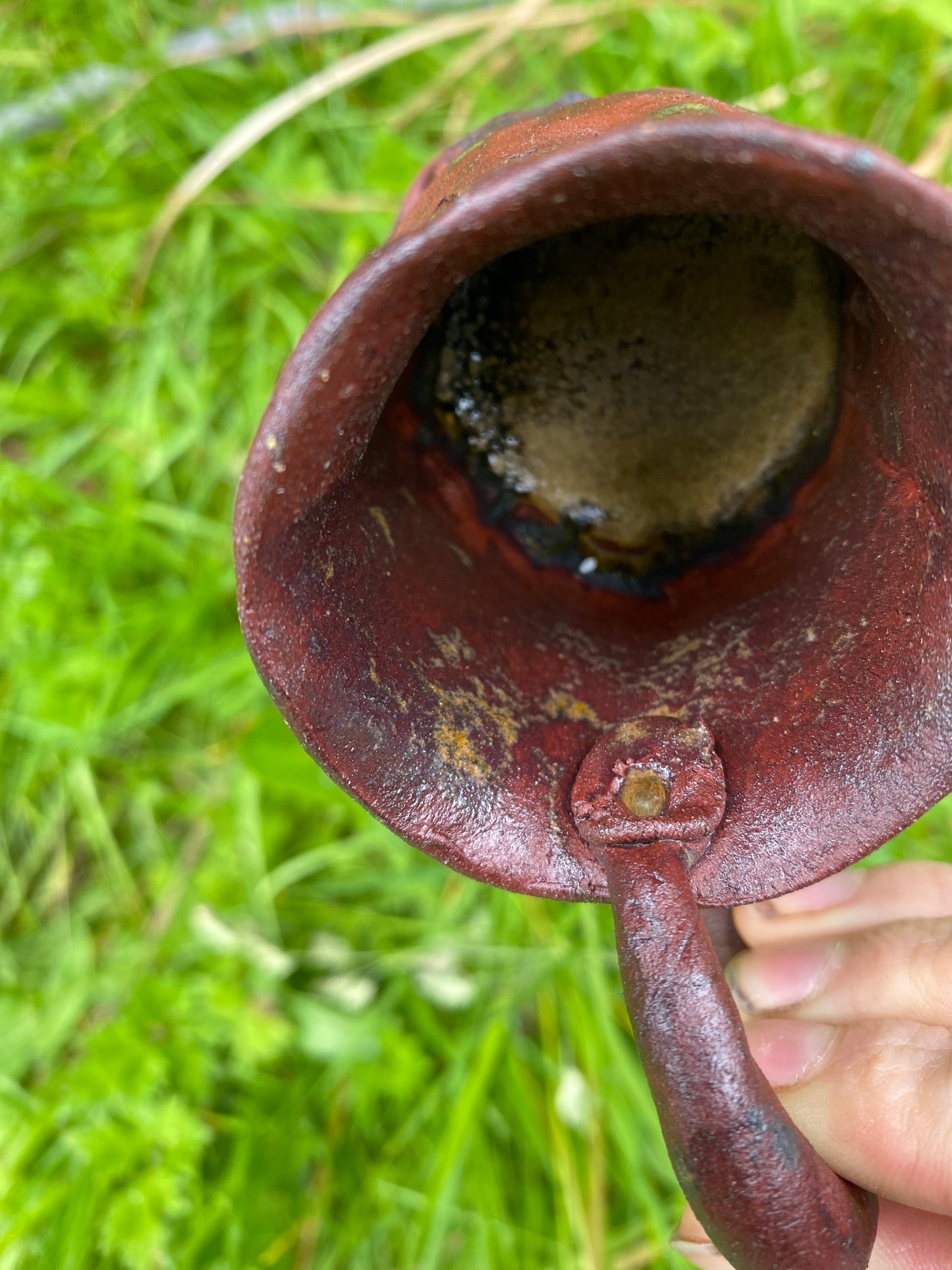 Terracotta espresso cup with swirly handle