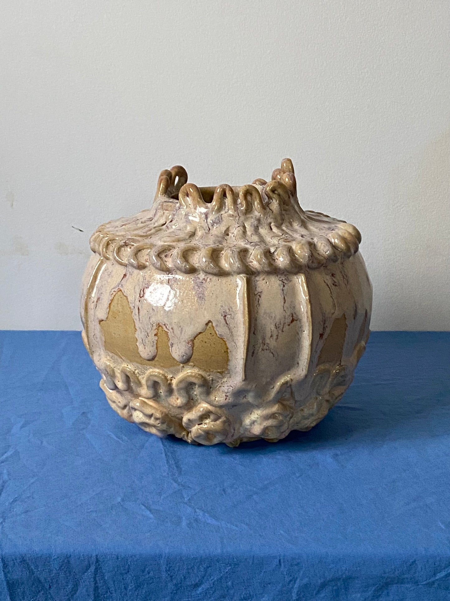 Yellow and pink drippy decorative pot