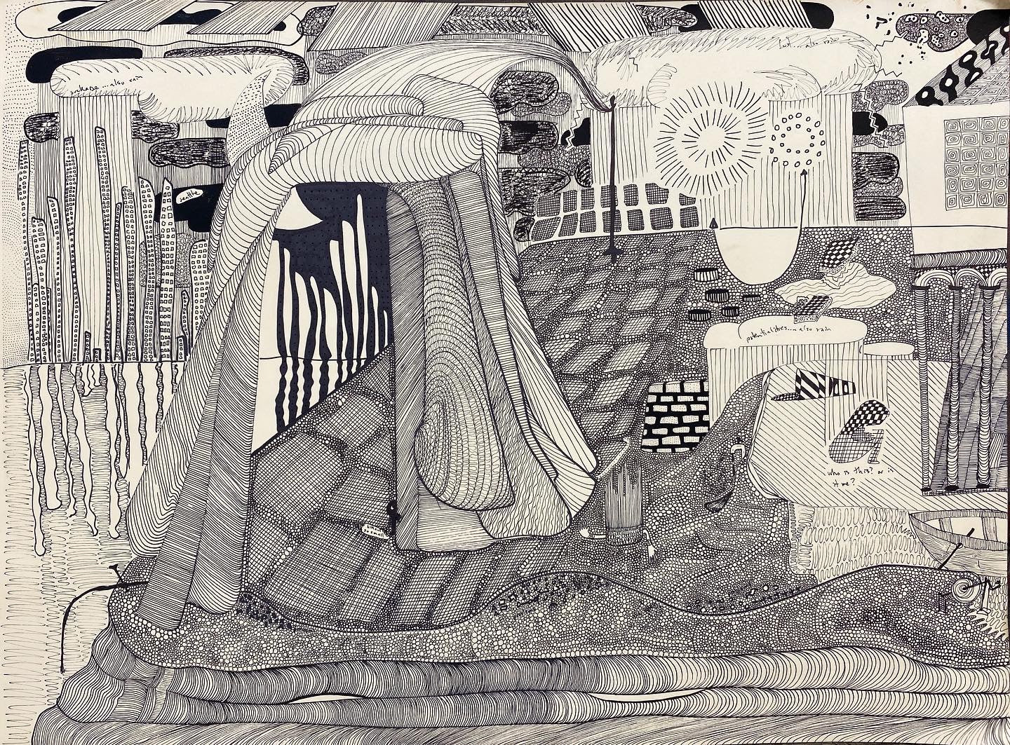 Black and white drawing, "1st Winter in Seattle"
